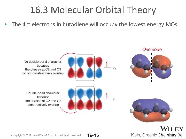 16. 3 Molecular Orbital Theory • The 4 p electrons in butadiene will occupy