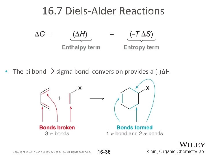 16. 7 Diels-Alder Reactions • The pi bond sigma bond conversion provides a (-)ΔH