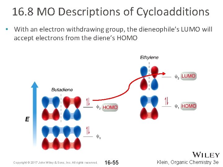 16. 8 MO Descriptions of Cycloadditions • With an electron withdrawing group, the dieneophile’s