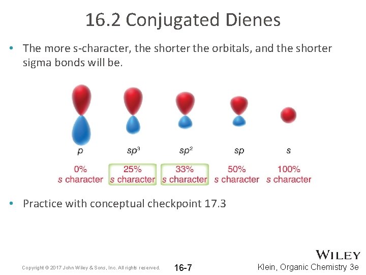 16. 2 Conjugated Dienes • The more s-character, the shorter the orbitals, and the