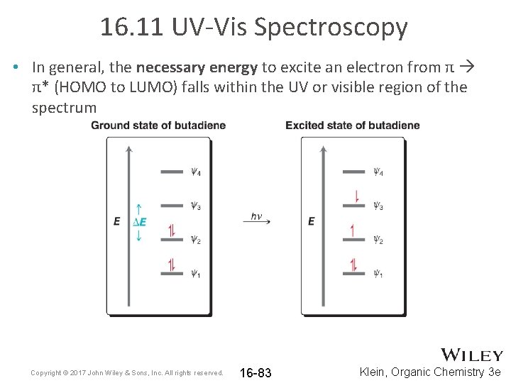 16. 11 UV-Vis Spectroscopy • In general, the necessary energy to excite an electron
