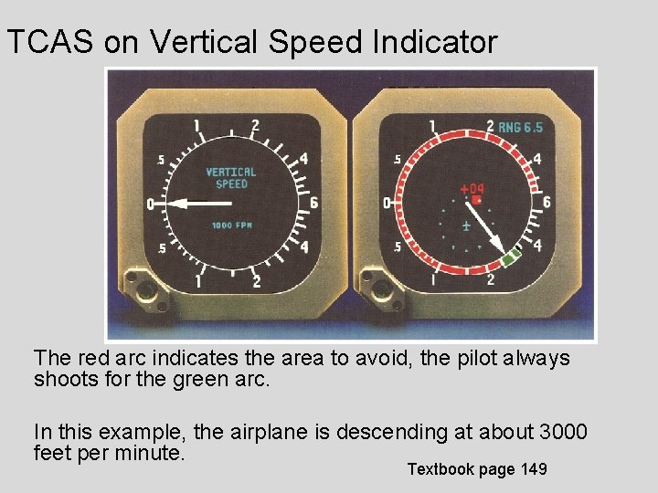 TCAS on Vertical Speed Indicator The red arc indicates the area to avoid, the
