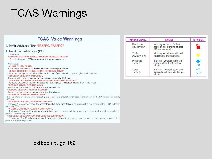 TCAS Warnings Textbook page 152 