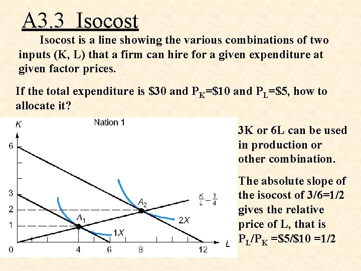 A 3. 3 Isocost is a line showing the various combinations of two inputs