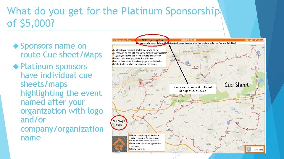 What do you get for the Platinum Sponsorship of $5, 000? name on route