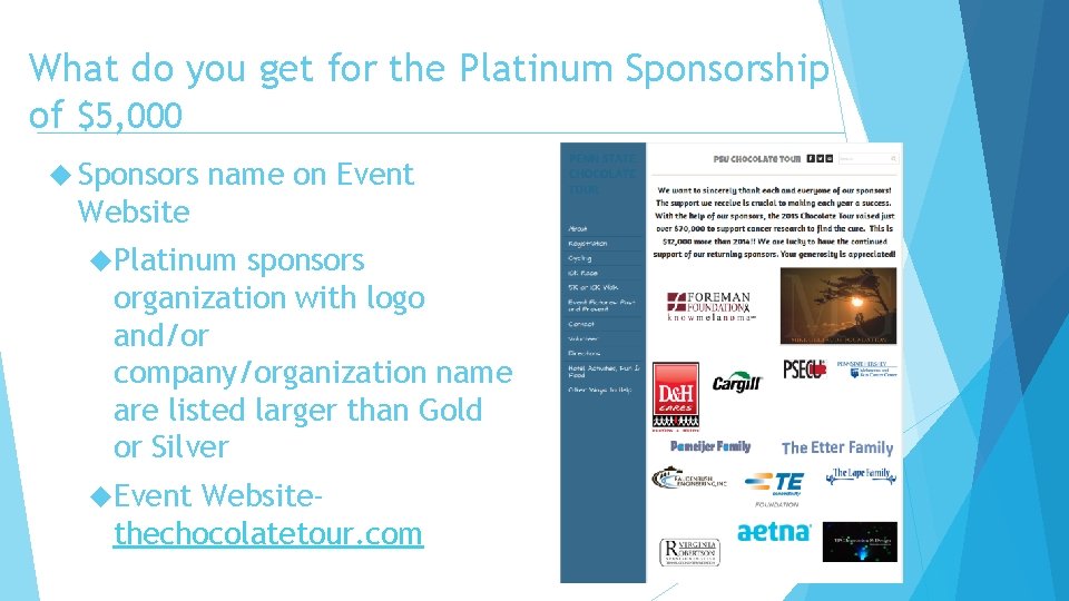 What do you get for the Platinum Sponsorship of $5, 000 Sponsors name on