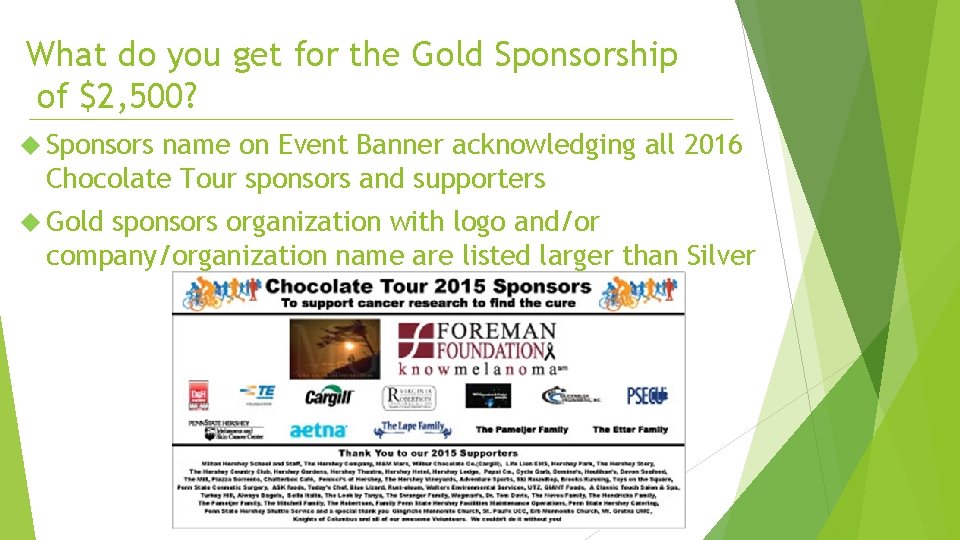 What do you get for the Gold Sponsorship of $2, 500? Sponsors name on