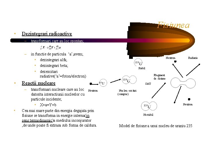 Fisiunea • • Dezintegrari radioactive – transformari care au loc spontan; – in functie