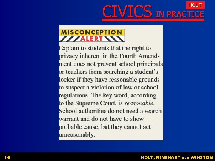 CIVICS IN PRACTICE HOLT 16 HOLT, RINEHART AND WINSTON CIVICS IN PRACTICE HOLT 16 HOLT, RINEHART AND WINSTON