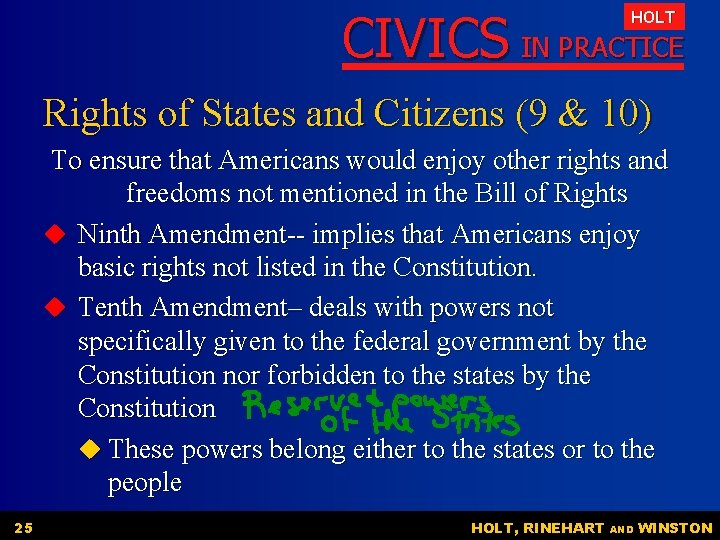 CIVICS IN PRACTICE HOLT Rights of States and Citizens (9 & 10) To ensure CIVICS IN PRACTICE HOLT Rights of States and Citizens (9 & 10) To ensure
