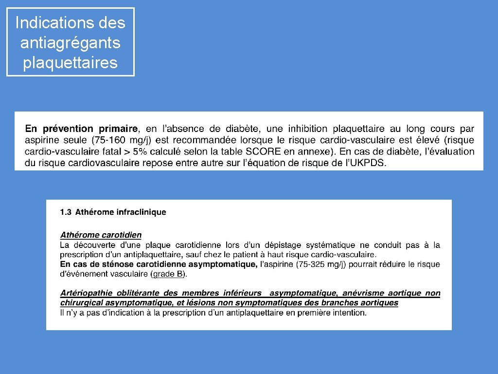 Indications des antiagrégants plaquettaires 