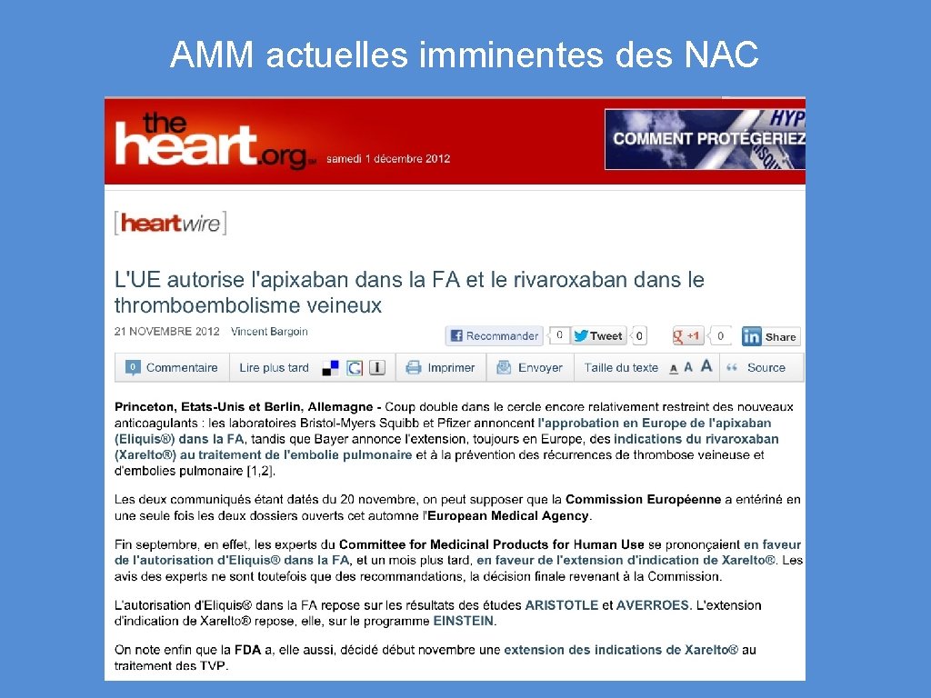 AMM actuelles imminentes des NAC 