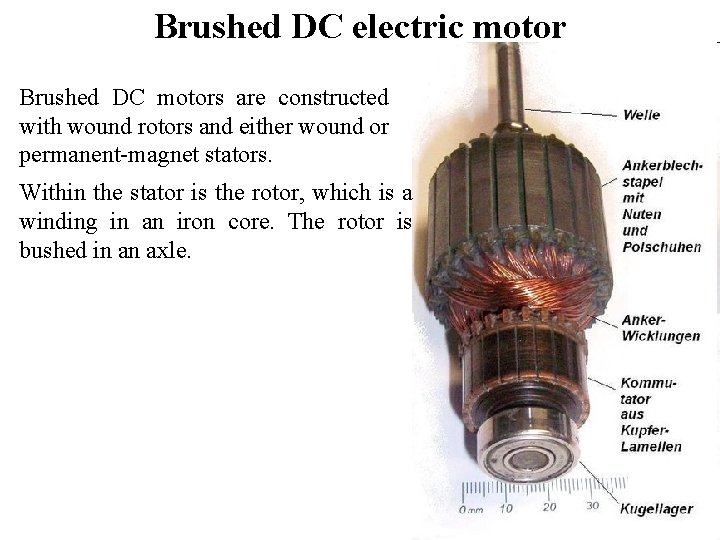 Brushed DC electric motor Brushed DC motors are constructed with wound rotors and either