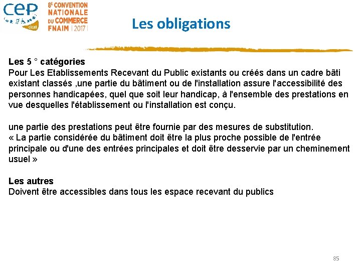 Les obligations Les 5 ° catégories Pour Les Etablissements Recevant du Public existants ou