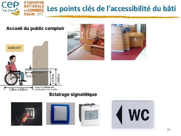 Les points clés de l'accessibilité du bâti Accueil du public comptoir Eclairage signalétique 95