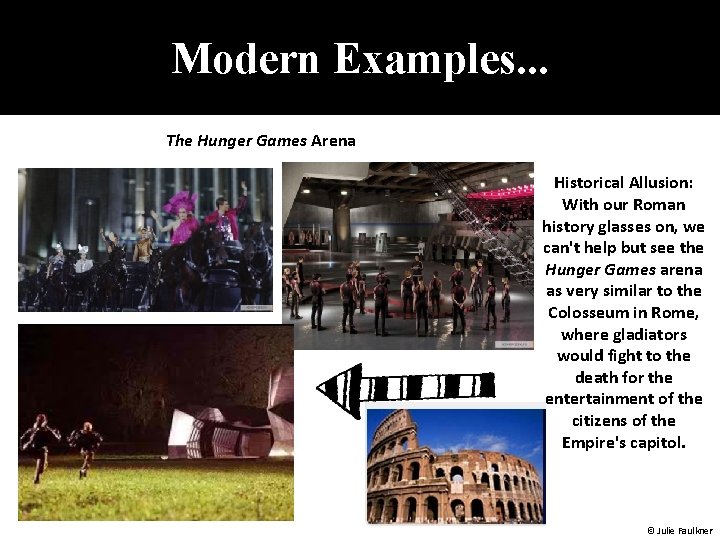 Modern Examples. . . The Hunger Games Arena Historical Allusion: With our Roman history