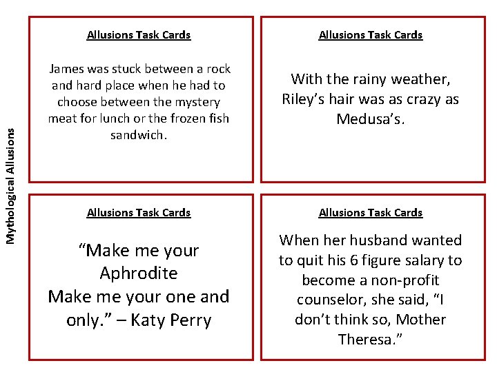 Mythological Allusions Task Cards James was stuck between a rock and hard place when