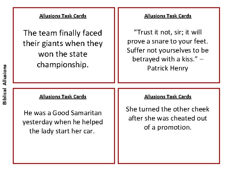 Biblical Allusions Task Cards The team finally faced their giants when they won the