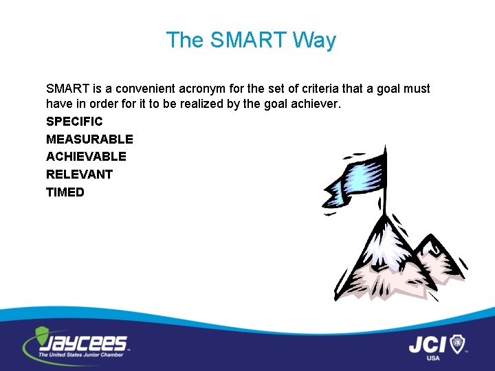 The SMART Way SMART is a convenient acronym for the set of criteria that