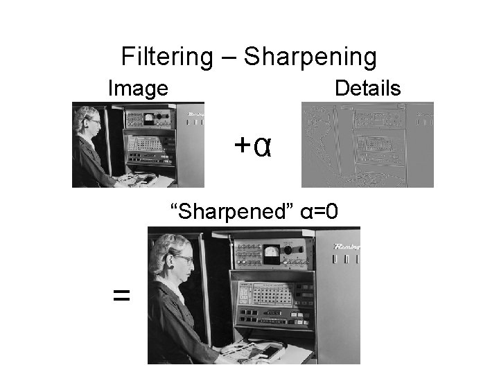 Filtering – Sharpening Image Details +α “Sharpened” α=0 = 
