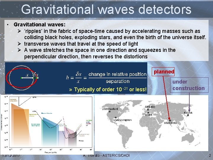 Gravitational waves detectors • Gravitational waves: Ø ‘ripples’ in the fabric of space-time caused