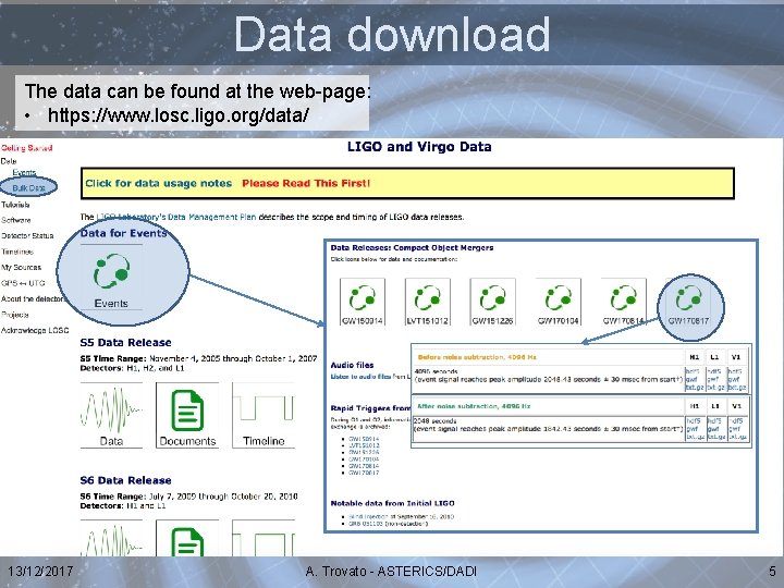 Data download The data can be found at the web-page: • https: //www. losc.