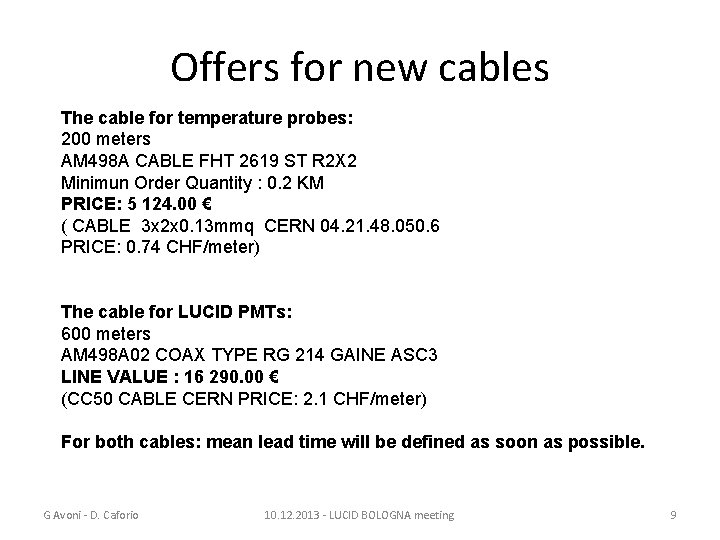 Offers for new cables The cable for temperature probes: 200 meters AM 498 A