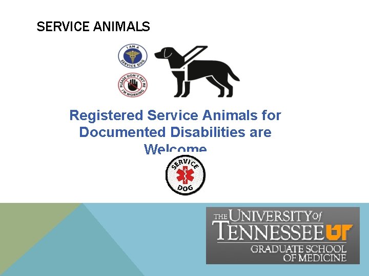SERVICE ANIMALS Registered Service Animals for Documented Disabilities are Welcome SERVICE ANIMALS Registered Service Animals for Documented Disabilities are Welcome