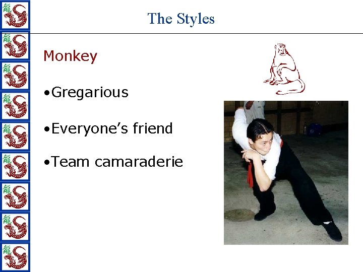The Styles Monkey • Gregarious • Everyone’s friend • Team camaraderie 