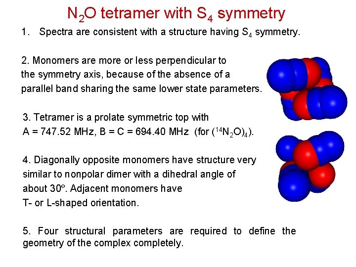 N 2 O tetramer with S 4 symmetry 1. Spectra are consistent with a