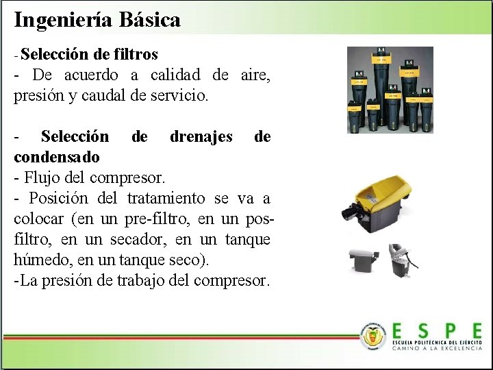 Ingeniería Básica - Selección de filtros - De acuerdo a calidad de aire, presión