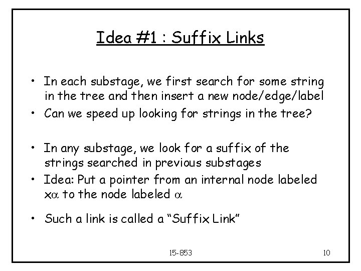 Idea #1 : Suffix Links • In each substage, we first search for some