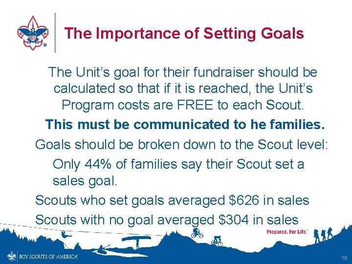 The Importance of Setting Goals The Unit’s goal for their fundraiser should be calculated