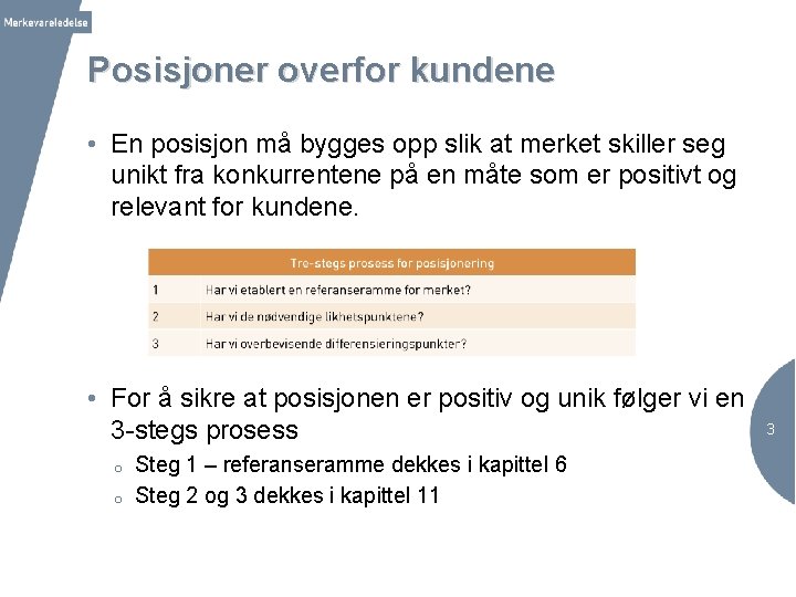 Posisjoner overfor kundene • En posisjon må bygges opp slik at merket skiller seg