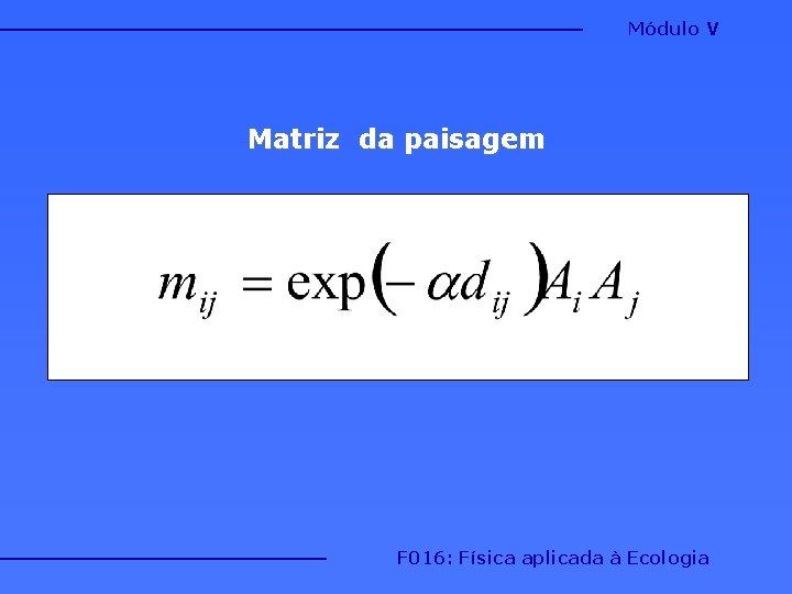 Módulo V Matriz da paisagem F 016: Física aplicada à Ecologia 