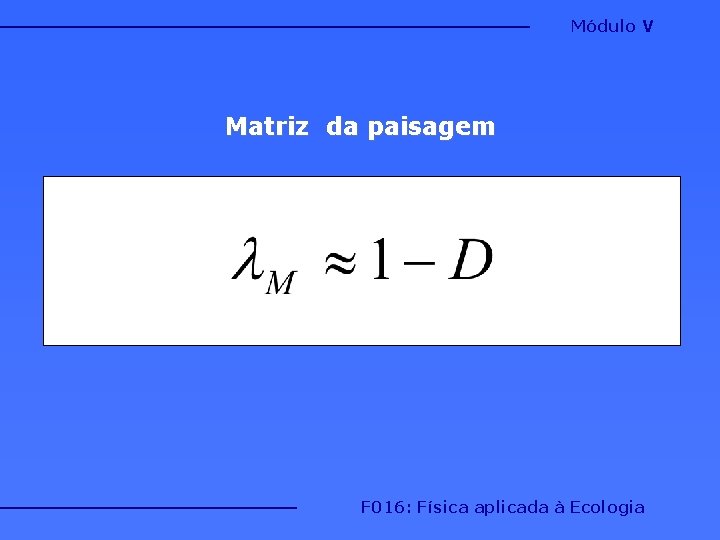 Módulo V Matriz da paisagem F 016: Física aplicada à Ecologia 