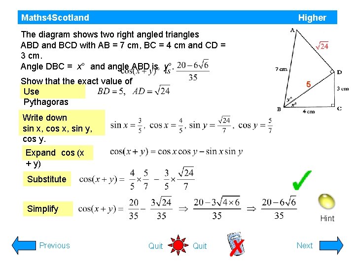 Maths 4 Scotland Higher The diagram shows two right angled triangles ABD and BCD Maths 4 Scotland Higher The diagram shows two right angled triangles ABD and BCD