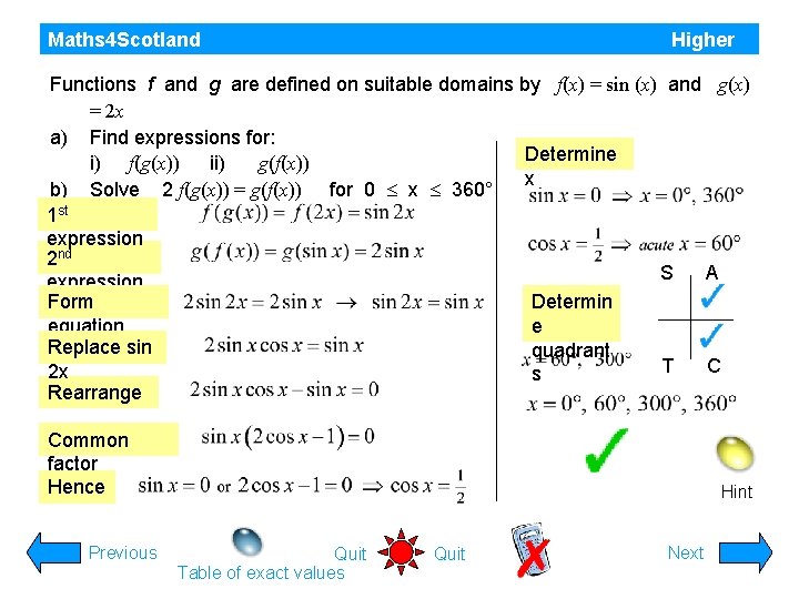 Maths 4 Scotland Higher Functions f and g are defined on suitable domains by