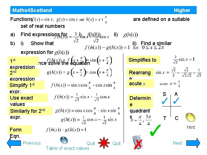 Maths 4 Scotland Higher Functions set of real numbers a) Find expressions for b) Maths 4 Scotland Higher Functions set of real numbers a) Find expressions for b)