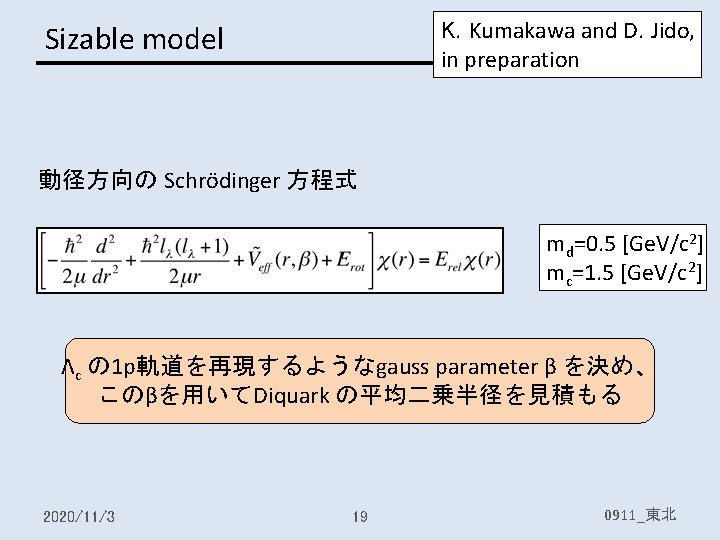 K. Kumakawa and D. Jido, in preparation Sizable model 動径方向の Schrödinger 方程式 md=0. 5