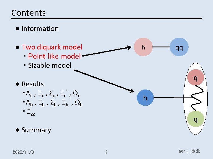 Contents ● Information ● Two diquark model ・ Point like model ・ Sizable model