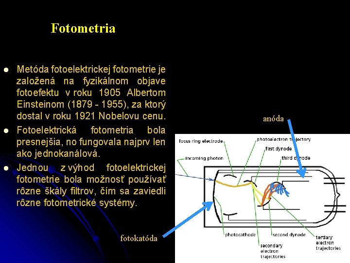 Fotometria l l l Metóda fotoelektrickej fotometrie je založená na fyzikálnom objave fotoefektu v