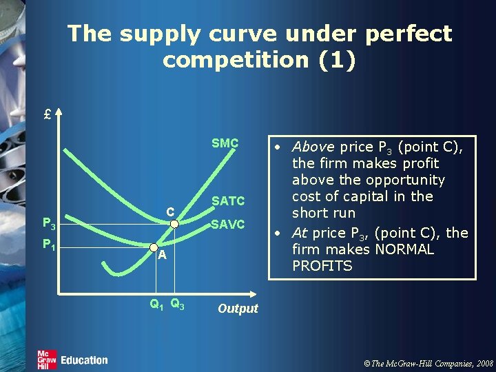 The supply curve under perfect competition (1) £ SMC P 3 P 1 C