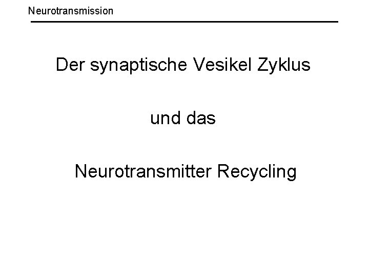 Neurotransmission Der synaptische Vesikel Zyklus und das Neurotransmitter Recycling 