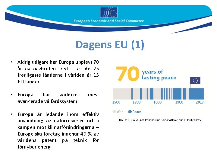 Dagens EU (1) • Aldrig tidigare har Europa upplevt 70 år av oavbruten fred