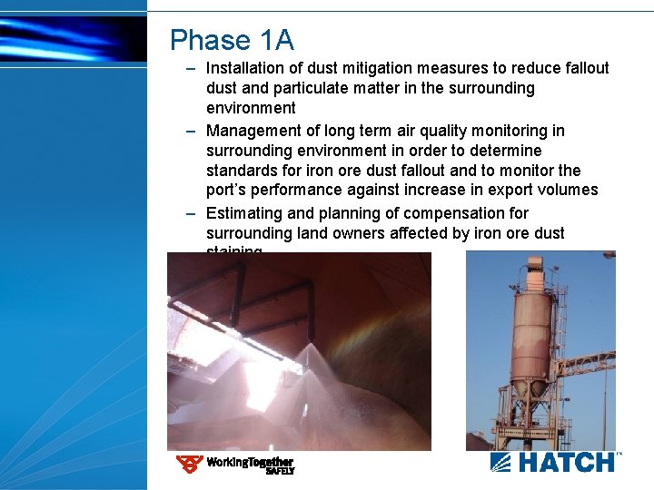 Phase 1 A – Installation of dust mitigation measures to reduce fallout dust and