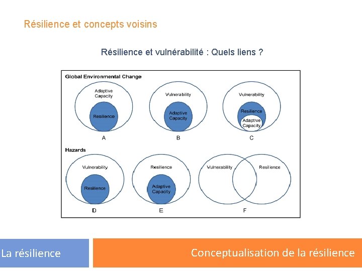 Résilience et concepts voisins Résilience et vulnérabilité : Quels liens ? La résilience Conceptualisation
