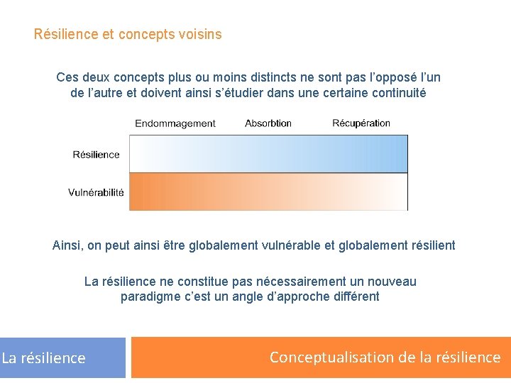 Résilience et concepts voisins Ces deux concepts plus ou moins distincts ne sont pas