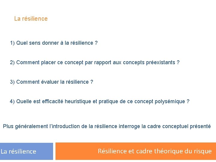 La résilience 1) Quel sens donner à la résilience ? 2) Comment placer ce