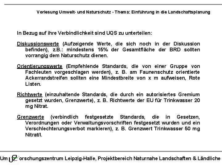 Vorlesung Umwelt- und Naturschutz - Thema: Einführung in die Landschaftsplanung In Bezug auf ihre